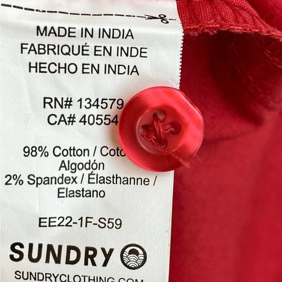 NEW!~$128•Sundry for Evereve•Cherry/Red•Saturday Poplin•Oversized Button Down•Sm - Picture 5 of 7
